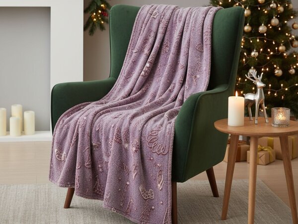 Svjetlucava božićna mikropliš deka PAINTY CHRISTMAS, bordo Dimenzije: 150 x 200 cm