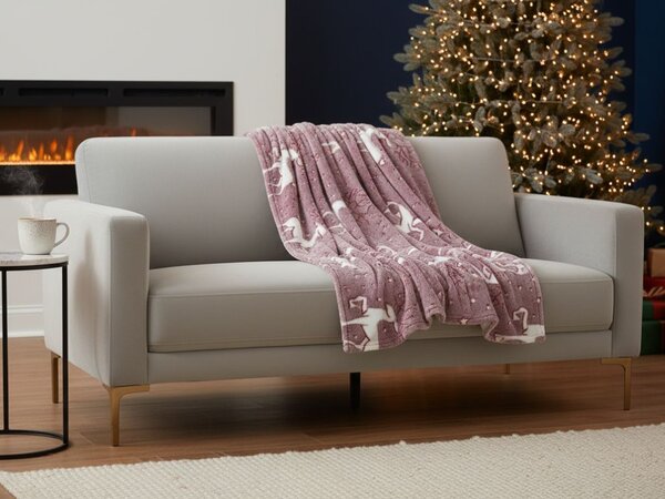 Svjetleća božićna mikropliš deka STAR DEER, crvena Dimenzije: 150 x 200 cm