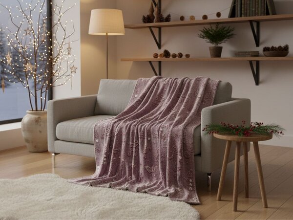 Svjetlucava božićna mikropliš deka PAINTY CHRISTMAS, bordo Dimenzije: 150 x 200 cm