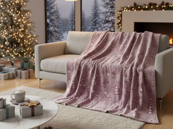 Svjetlucava božićna mikropliš deka PAINTY CHRISTMAS, bordo Dimenzije: 150 x 200 cm