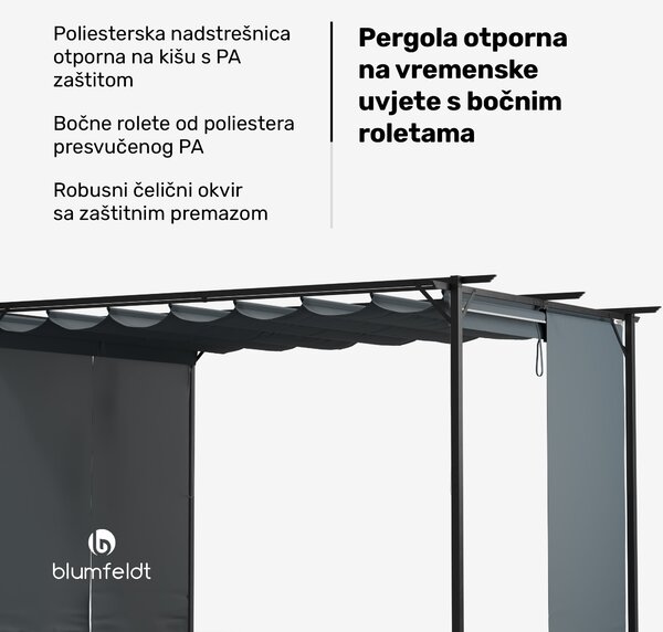 Blumfeldt Pantheon Robust pergola 3 x 4 m čelik otporan na vremenske uvjete premazan zaštitnim lakiranjem s bočnim roletama