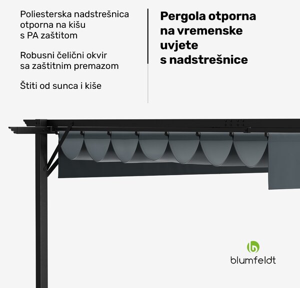 Blumfeldt Pantheon Robust pergola 3 x 4 m čelik otporan na vremenske uvjete premazan zaštitnim lakiranjem s bočnim roletama