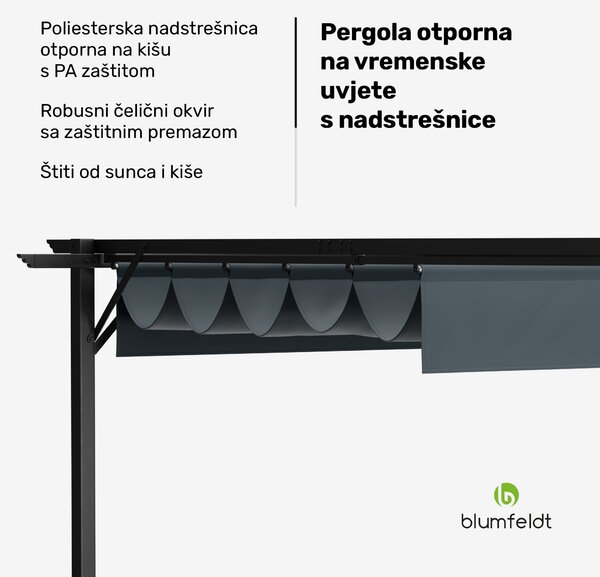 Blumfeldt Pantheon Robust pergola 3 x 3 m čelik otporan na vremenske uvjete premazan zaštitnim lakiranjem s bočnim roletama