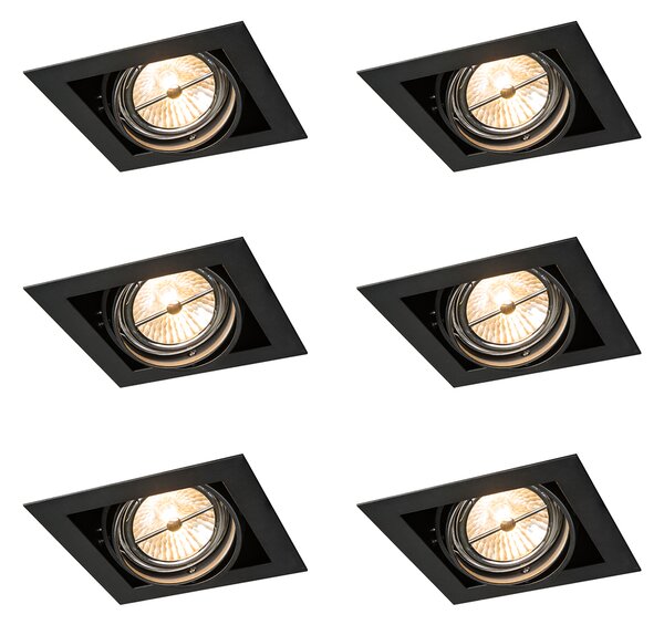 Set od 6 ugradbenih reflektora crni AR111 podesivi - Oneon