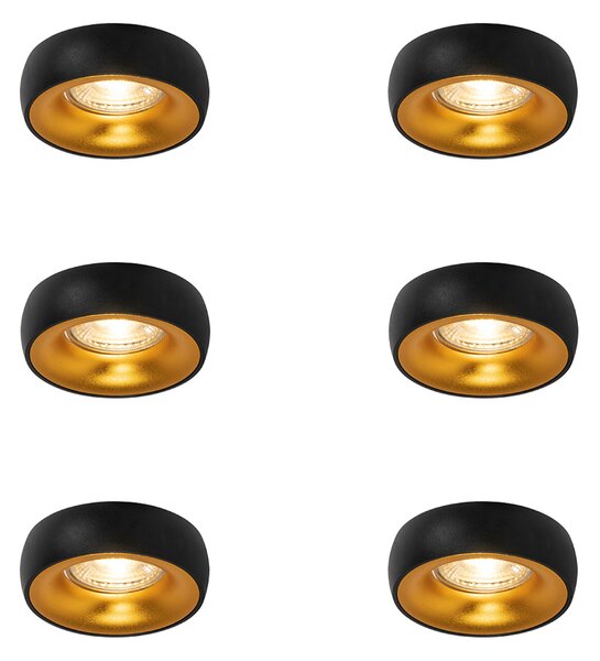 Set od 6 dizajnerskih ugradbenih reflektora crni sa zlatnom unutrašnjosti - Mooning