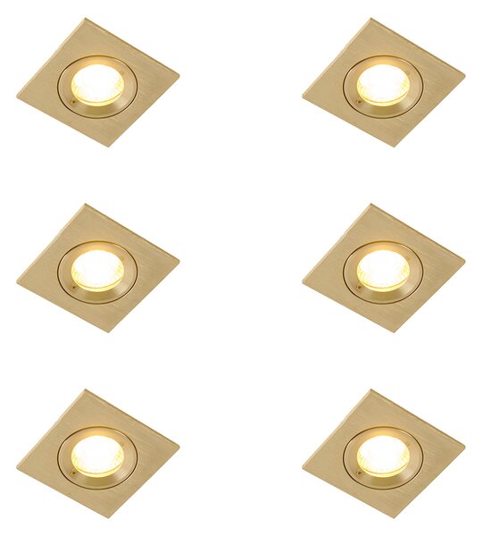 Set od 6 modernih ugradbenih reflektora zlatni kvadrat IP44 - Xena
