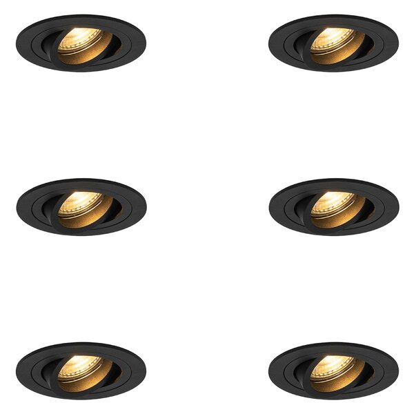 Set od 6 modernih ugradbenih reflektora crni - Rondoo