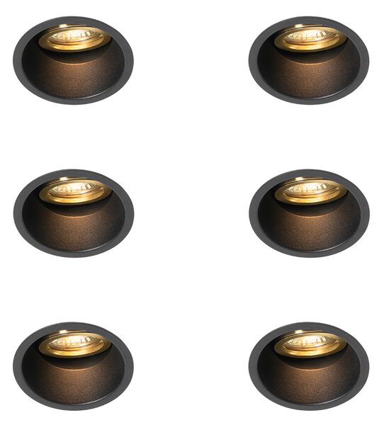 Set od 6 modernih ugradbenih reflektora crni sa zlatnom bojom, rotirajući i nagibni - Alloy