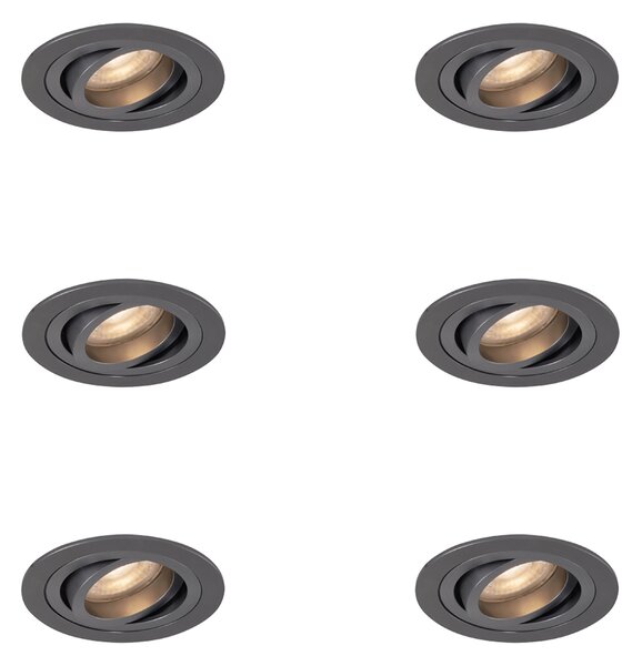 Set od 6 modernih ugradbenih reflektora Gunmetal GU10 50mm okrugli nagibni - Rondoo