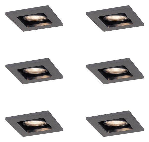 Set od 6 modernih ugradbenih reflektora metalno sive boje GU10 50mm okrugli nagibni - Qure