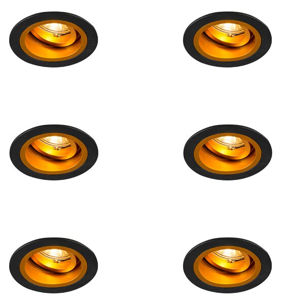 Set od 6 ugradbenih reflektora okrugli crni sa zlatnim rotirajućim i nagibnim - Chuck