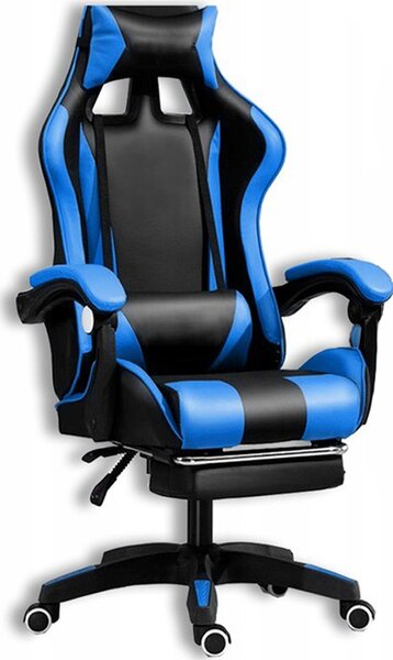 Udobna gaming stolica s masažnim jastukom u crnoj i plavoj boji