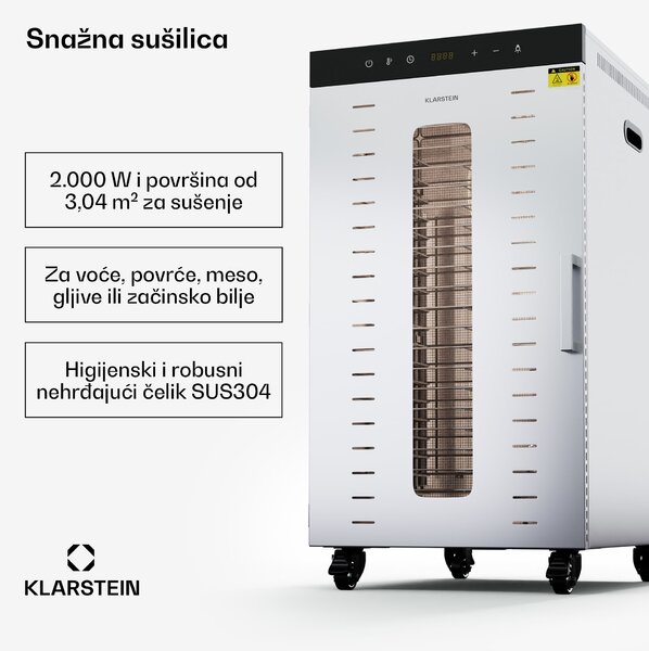 Klarstein MasterJerky 300 sušilica, 2000 W, 30 - 90 °C, 24-satni tajmer, nehrđajući čelik