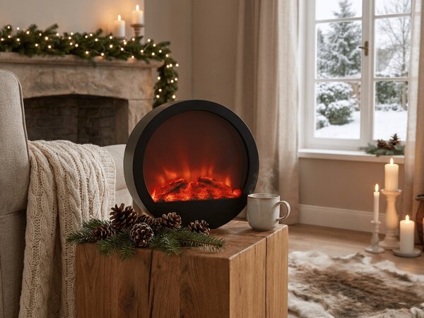LED dekoracija okrugli kamin COZY WARM 35x34,5 cm, crni