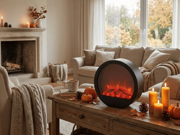 LED dekoracija okrugli kamin COZY WARM 35x34,5 cm, crni