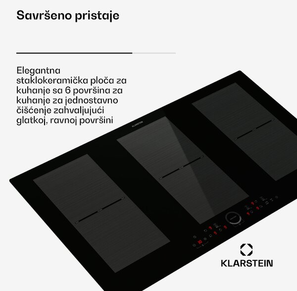 Klarstein Delicatessa 90 Full Flex, ugradbena indukcijska ploča, 6 zona, 10500 W, samostalna