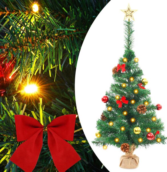 VidaXL Umjetno osvijetljeno božićno drvce s kuglicama zeleno 64 cm