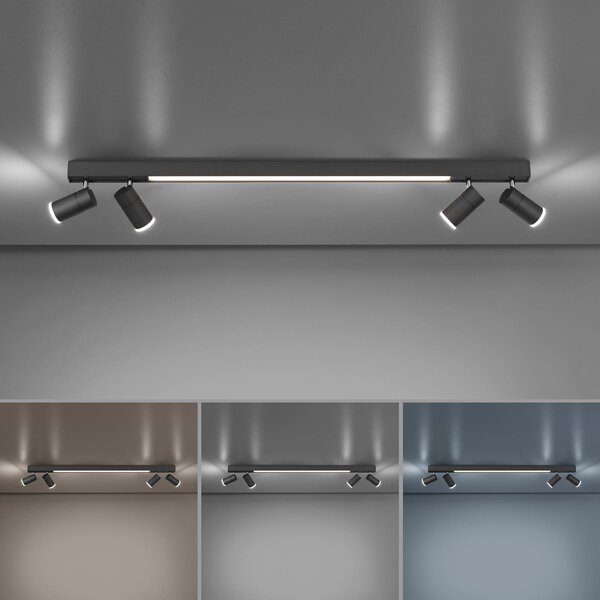 PURE LED stropna svjetiljka Lines, 120 cm, antracit, daljinski upravljač, prigušiva, Crno, Dnevni boravak/blagovaonica, Metal