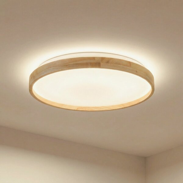 Lindby Smart LED stropna svjetiljka Mirren drvo Ø49,5 cm CCT Tuya, prigušiva, Drvo, Dnevni boravak/blagovaonica, Plastika