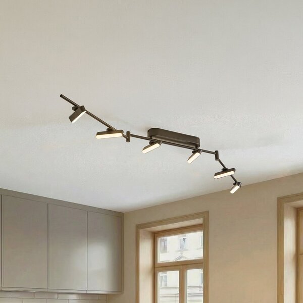Lindby LED reflektor Eldrin, crni, 6 žarulja, svjetlosna traka, prigušiva, Crno, Dnevni boravak/blagovaonica, Metal