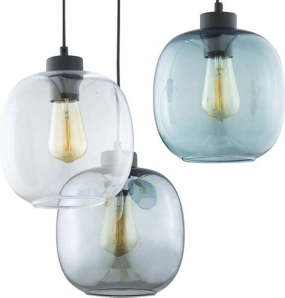 TK Lighting Viseće svjetlo Elio, staklo, plavo/prozirno/sivo, Ø 52 cm, 3 žarulje, prigušiva, Providna, Dnevni boravak/blagovaonica, Staklo