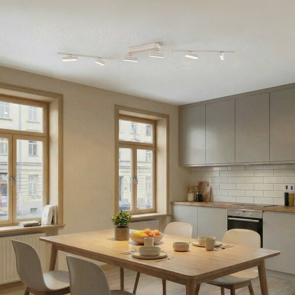 Lindby LED reflektor Eldrin, bijeli, 6 žarulja, svjetlosna traka, prigušiva, Bijela, Dnevni boravak/blagovaonica, Metal