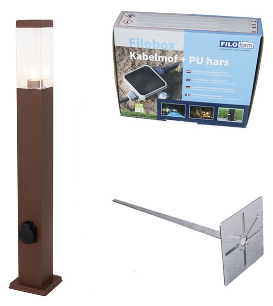 Vanjska svjetiljka hrđavo smeđa 80 cm s utičnicom IP44 - Malios