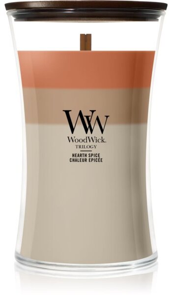 Woodwick Trilogy Hearth Spice mirisna svijeća s drvenim fitiljem 610 g