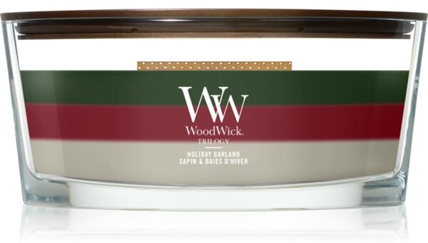 Woodwick Trilogy Holiday Garland mirisna svijeća s drvenim fitiljem 453.6 g