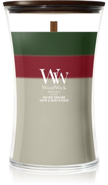 Woodwick Trilogy Holiday Garland mirisna svijeća s drvenim fitiljem 610 g
