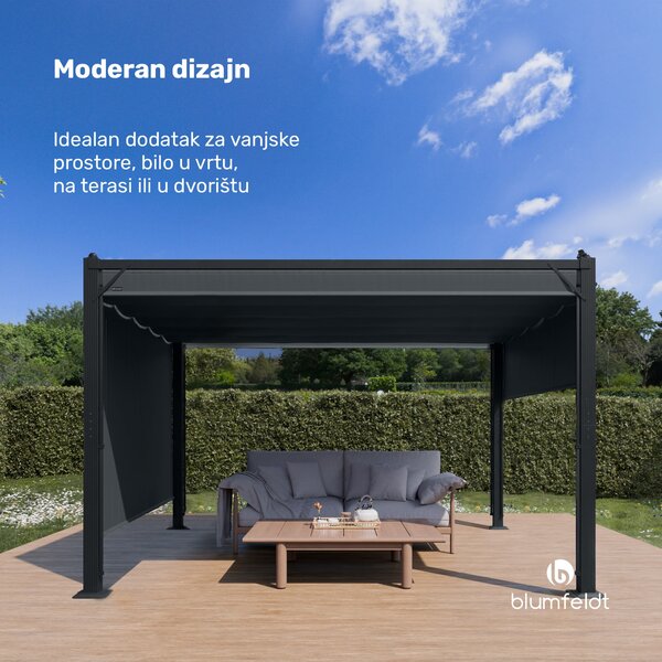 Blumfeldt Pantheon Cortina sjenica 3x4 m, otporna na vremenske uvjete, aluminij, zaštitno lakiranje, rolo zavjese