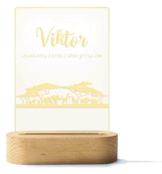 ATMOWOOD LED svjetiljka s podacima o bebi - safari
