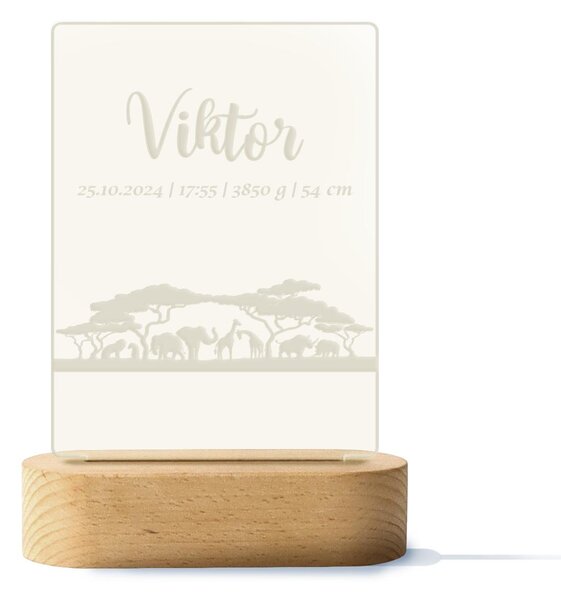 ATMOWOOD LED svjetiljka s podacima o bebi - safari