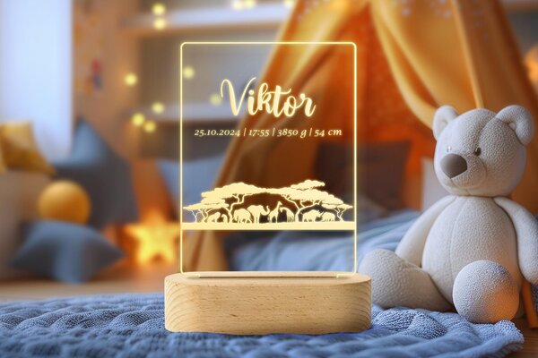 ATMOWOOD LED svjetiljka s podacima o bebi - safari