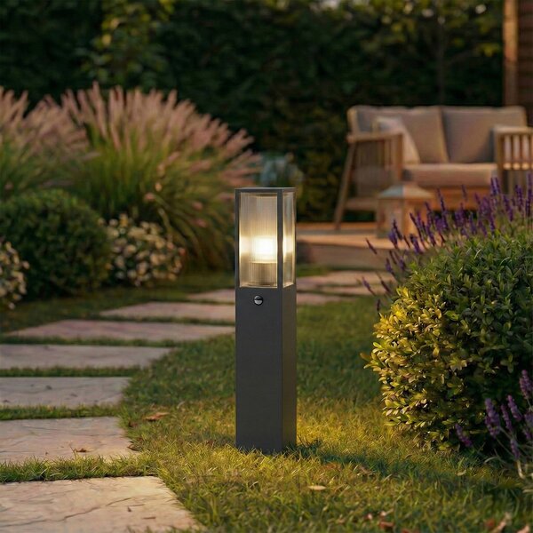Lindby Peldar svjetiljka za stazu, antracit/rebrasta, 80 cm, senzor, prigušiva, Crno, Aluminij