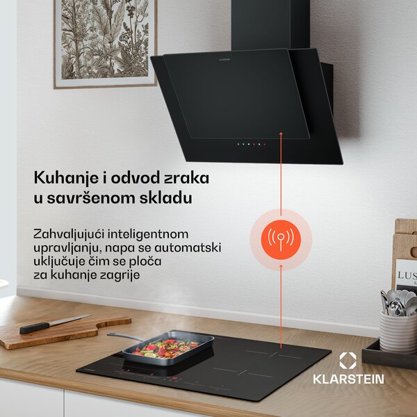 Klarstein Indukcijska ploča za kuhanje HaloSync s napom | 4 zone za kuhanje | 8400 W | 632 m³/h | 60 cm
