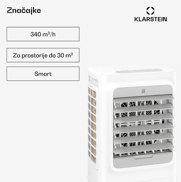Klarstein Breezcube inteligentni rashlađivač zraka s vodenim hlađenjem | 340 m³/h | 10 l | 30 m² | 3 načina rada | 50 W