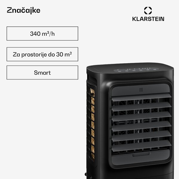 Klarstein Breezcube inteligentni rashlađivač zraka s vodenim hlađenjem | 340 m³/h | 10 l | 30 m² | 3 načina rada | 50 W