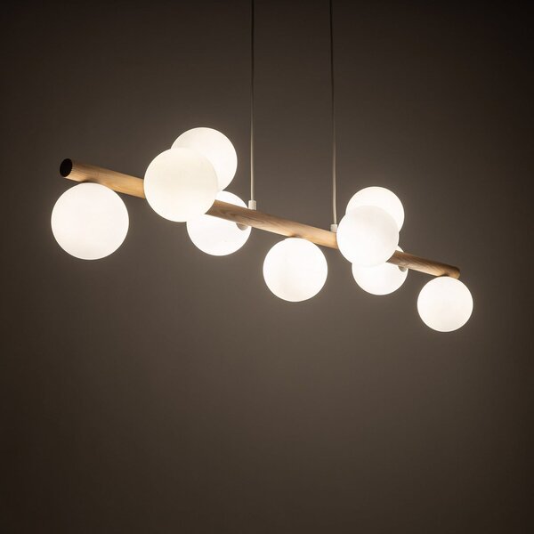 TK Lighting Viseća lampa Estera, opalno staklo, drvo, devet žarulja, prigušiva, Drvo, Dnevni boravak/blagovaonica, Staklo, Metak
