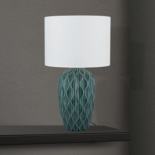 ORION Stolna lampa Tortuga, zeleno/bijela, visina 49,5 cm, keramika/lan, Bijela, Dnevni boravak/blagovaonica, Tkanina / tekstil