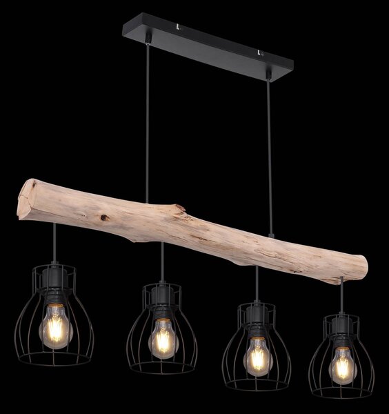 Globo Viseća lampa Mina, dužina 83 cm, crno/smeđa, 4 žarulje., prigušiva, Drvo, Dnevni boravak/blagovaonica, Drvo