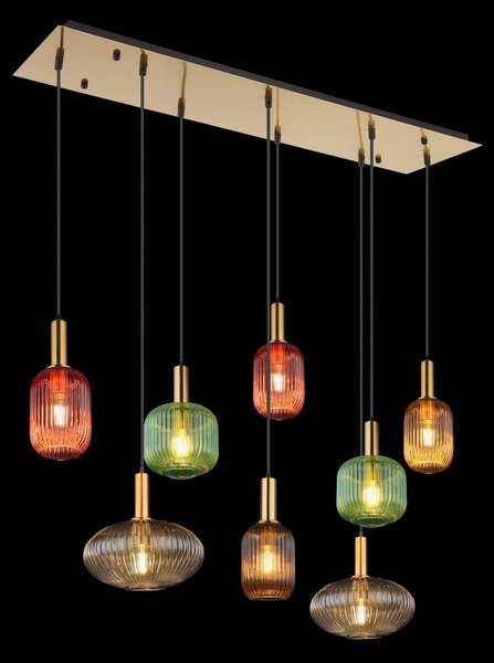 Globo Viseća lampa Normy, dužina 125 cm, šarena, staklo, 8 žarulja., prigušiva, Višebojno, Dnevni boravak/blagovaonica, Staklo