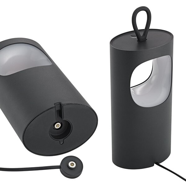 Sigor LED stolna lampa na baterije Lunari, crna, 16 cm, metalna, CCT IP44, prigušiva, Crno, Dnevni boravak/blagovaonica, Aluminij