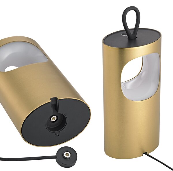 Sigor LED stolna lampa na baterije Lunari, zlatna 16 cm metalna CCT IP44, prigušiva, Zlato / mjed, Dnevni boravak/blagovaonica, Aluminij