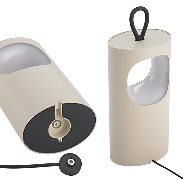 Sigor LED stolna lampa na baterije Lunari, bež, 16 cm, metal, CCT IP44, prigušiva, Bež, Dnevni boravak/blagovaonica, Aluminij