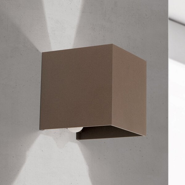 ORION LED vanjska zidna svjetiljka Cube-S, korten, metal, senzor, Smeđa / hrđa, Aluminij, Zidna utičnica iznad/dolje
