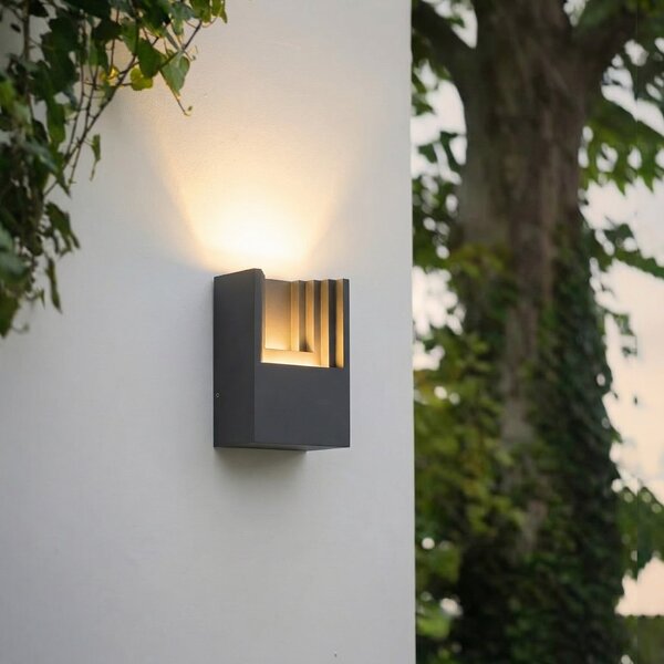 Lindby LED vanjska zidna svjetiljka Aurali, 1 žarulja, crna, IP65, Crno, Aluminij