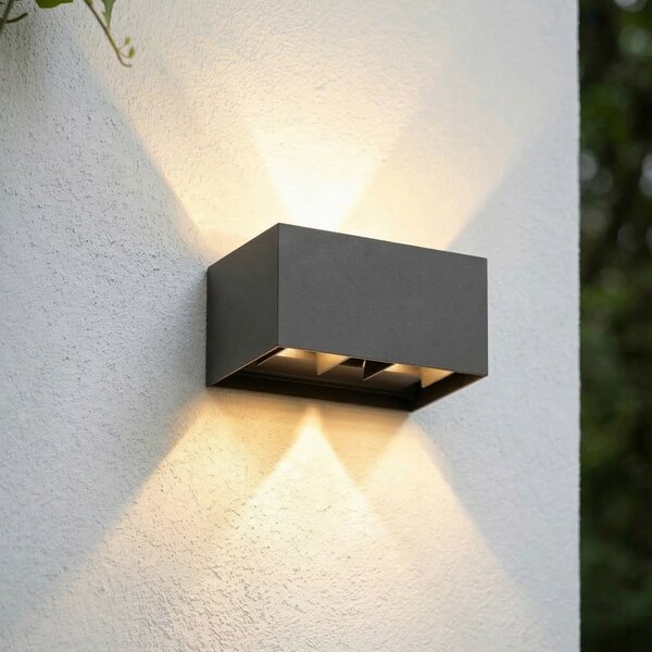 Lindby Nivar LED vanjska zidna svjetiljka, četvrtasta, crna, 20 cm, IP54, Crno, Aluminij