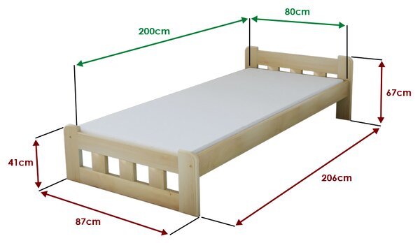 Krevet Naomi povišen 80 x 200 cm, hrast Podnica: Sa podnicom od letvi, Madrac: Bez madraca