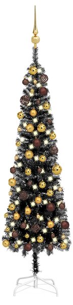 VidaXL Usko božićno drvce s LED svjetlima i kuglicama 150 cm crno